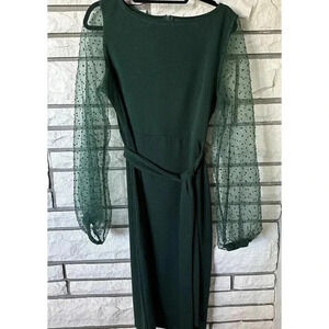 Shein Women's Long Raglan Sleeve Green Waist Tie Dress Size Large Midi Length